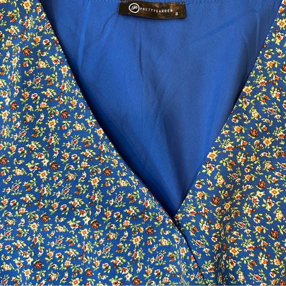 Pretty Garden Feminine Blue Floral Ruffled Wrap Maxi Dress with Flutter Sleeves - Picture 3 of 5